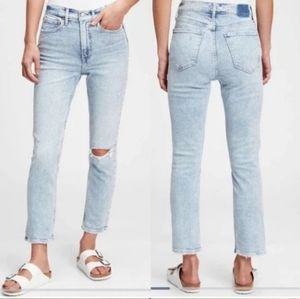 Gap High Rise Destructed Cigarette Jean Acid Wash 28